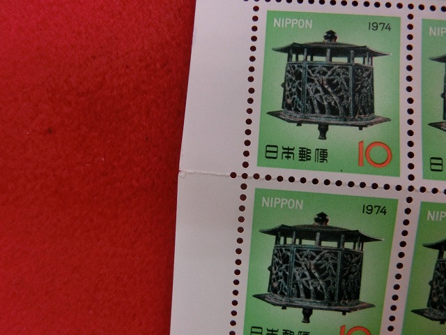 昭和49年　10円　100枚シート　梅竹透釣灯ろう　年賀切手