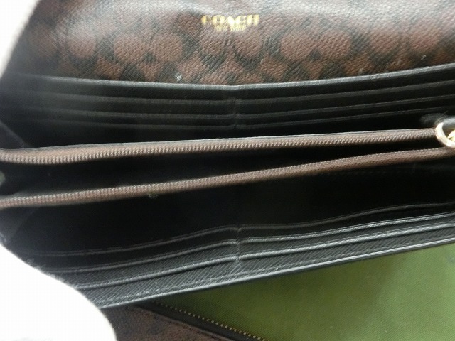 【良品】コーチ  スリムエンベローブ  長財布  フロングウォレット  黒 ミニシグネクチャー  レザー