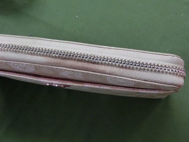 【良品】コーチ COACH 長財布 ウォレット ラウンドファスナー PVC オプアート ハート ロゴ ベージュ