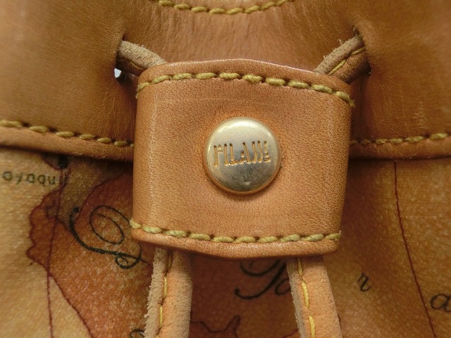 【良品】プリマ クラッセ  ショルダーバッグ 巾着バッグ マップ 世界地図柄 日本地図 ゴールド金具