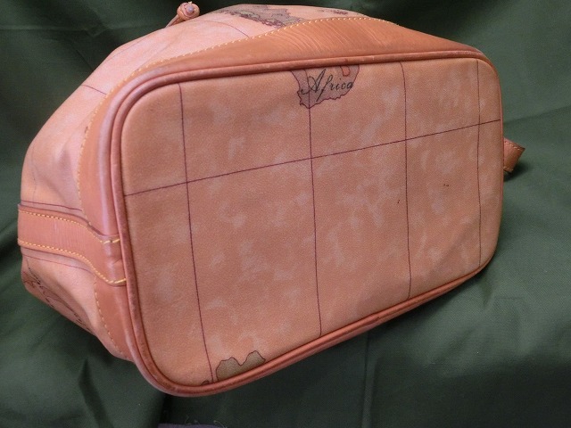 【良品】プリマ クラッセ  ショルダーバッグ 巾着バッグ マップ 世界地図柄 日本地図 ゴールド金具