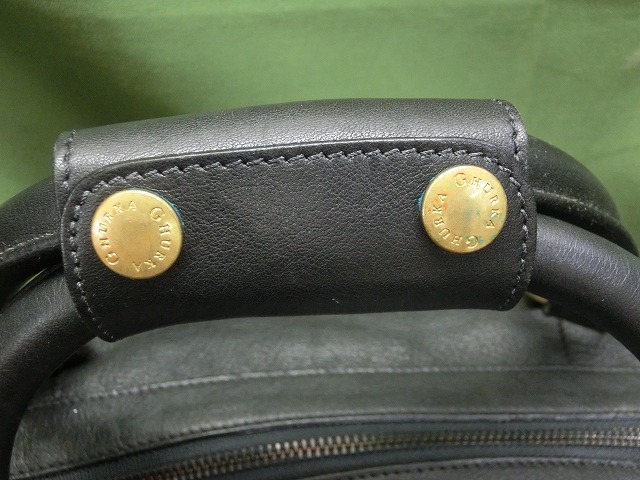 【美品】グルカ GHRUKA ブラックレザー 斜め掛け  2WAYメンズボストンバッグ 黒 ソフトダッフル 旅行鞄